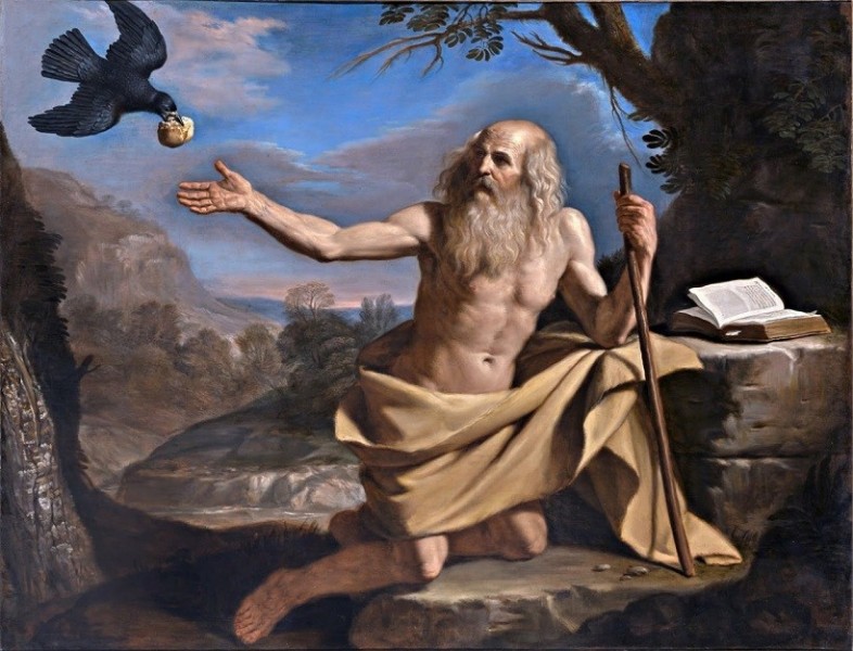 Saint Paul The First Hermit or Paul the Anchorite is regarded as the first Christian hermit. Paul lived alone in the desert from the age of sixteen to one hundred thirteen years of his age

<a href="https://commons.wikimedia.org/wiki/File:Guercino_Paolo_eremita_e_il_corvo.jpg" title="via Wikimedia Commons" target="_blank">Guercino</a> [Public domain]