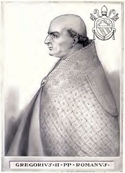 Pope Gregory II was Bishop of Rome from 19 May 715 to his death in 731. His defiance of the Byzantine Emperor Leo III the Isaurian as a result of the iconoclastic controversy in the Eastern Empire prepared the way for a long series of revolts, schisms and civil wars that eventually led to the establishment of the temporal power of the popes.



<a href="https://commons.wikimedia.org/wiki/File:Pope_Gregory_II.jpg" title="via Wikimedia Commons" target="_blank">Artaud de Montor (1772–1849)</a> / Public domain
