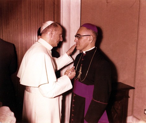Saint Óscar Arnulfo Romero and Saint Paul VI, 21 June 1978

<a href="https://commons.wikimedia.org/wiki/File:%C3%93scar_Arnulfo_Romero_with_Pope_Paul_VI_(2).jpg" title="via Wikimedia Commons" target="_blank">own archive</a> / Public domain