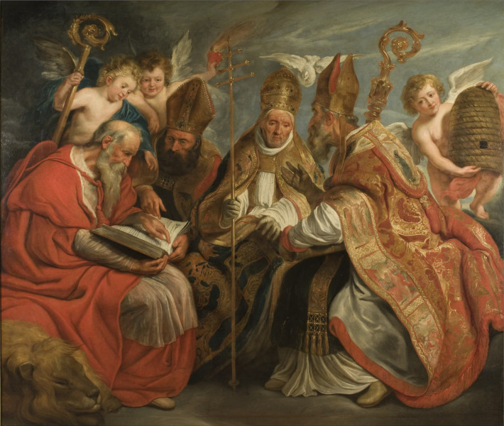 The Four Fathers of the Latin Church
<a href="https://commons.wikimedia.org/wiki/File:The_Four_Fathers_of_the_Latin_Church_-_Nationalmuseum_-_17598.tif">Workshop of Jacob Jordaens</a>, Public domain, via Wikimedia Commons